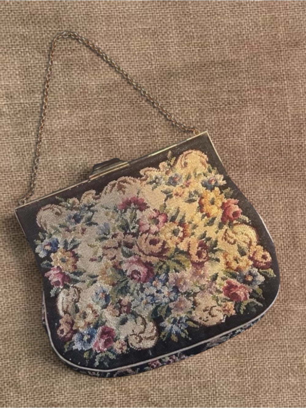Antique 1920s Austrian Petit Point Evening Bag Floral Tapestry Purse Needlepoint